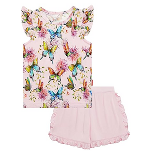 Toddler Kid Girls Ruffled Cap Sleeve Shirt and Shorts Outfit Set