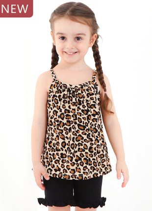 Leopard Print Suspender Outfits With Shorts