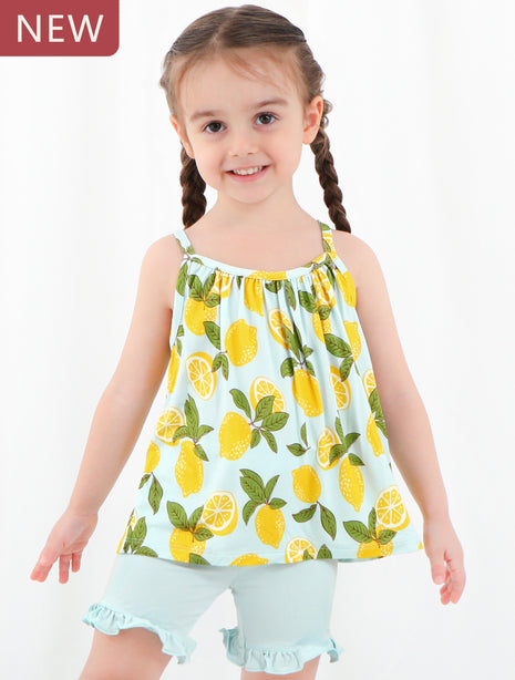 Fresh Lemon Suspender Shorts Outfit Set