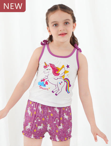 Purple Unicorn Overall Shorts Outfit Set