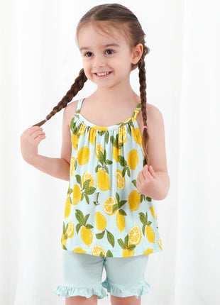 Fresh Lemon Suspender Shorts Outfit Set