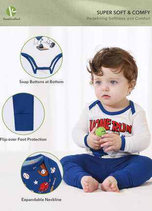 Boy 3 Pack Baseball Bodysuits with Long Pants Set