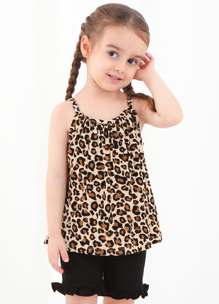 Leopard Print Suspender Outfits With Shorts