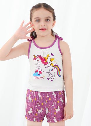 Purple Unicorn Overall Shorts Outfit Set