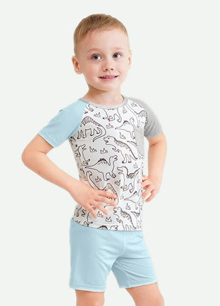 Boy Short Sleeve Contrast color T-shirt with Pants Set