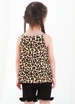 Leopard Print Suspender Outfits With Shorts