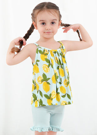 Fresh Lemon Suspender Shorts Outfit Set