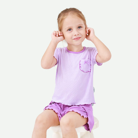 Toddler Girl Purple Outfits Short Sleeve Tee and Shorts Set