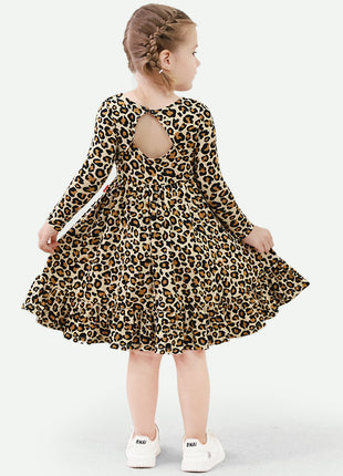 Girl Back Hollow Leopard Print Dress