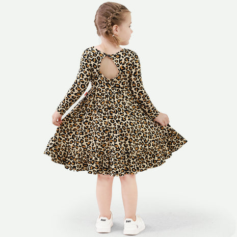 Girl Back Hollow Leopard Print Dress