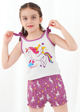 Purple Unicorn Overall Shorts Outfit Set