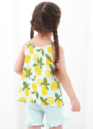 Fresh Lemon Suspender Shorts Outfit Set