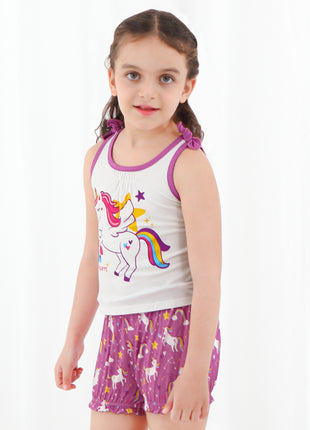 Purple Unicorn Overall Shorts Outfit Set