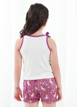 Purple Unicorn Overall Shorts Outfit Set