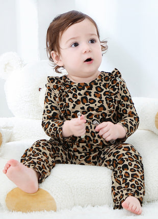 Girl Cute Leopard Tan Long Sleeve Outfit