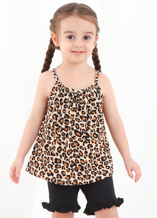 Leopard Print Suspender Outfits With Shorts