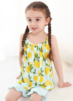 Fresh Lemon Suspender Shorts Outfit Set