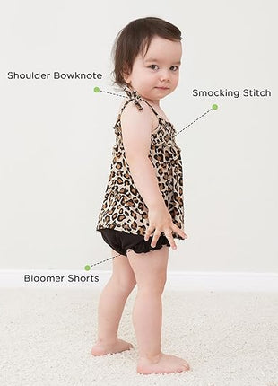 Girl Leopard Tan Smocked Tank Top and Bloomer