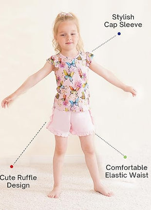 Toddler Kid Girls Ruffled Cap Sleeve Shirt and Shorts Outfit Set