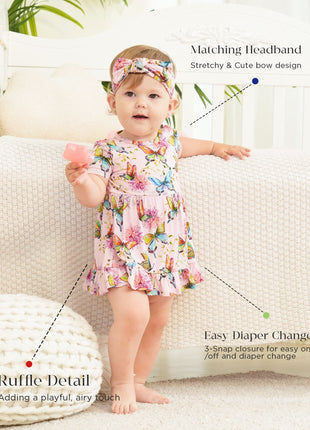 Infant Baby Girl Bodysuit Dress with Hairband Set