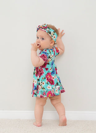 Infant Baby Girl Bodysuit Dress with Hairband Set