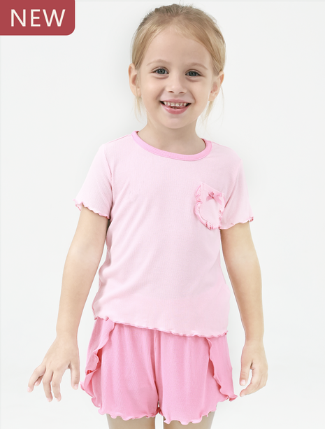 Girl Peachy Pink Outfits Short Sleeves & Pants